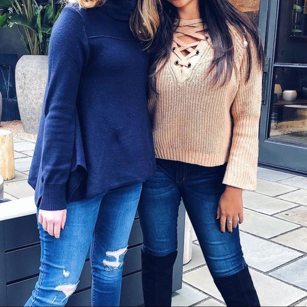 Tan Lace Up Sweater